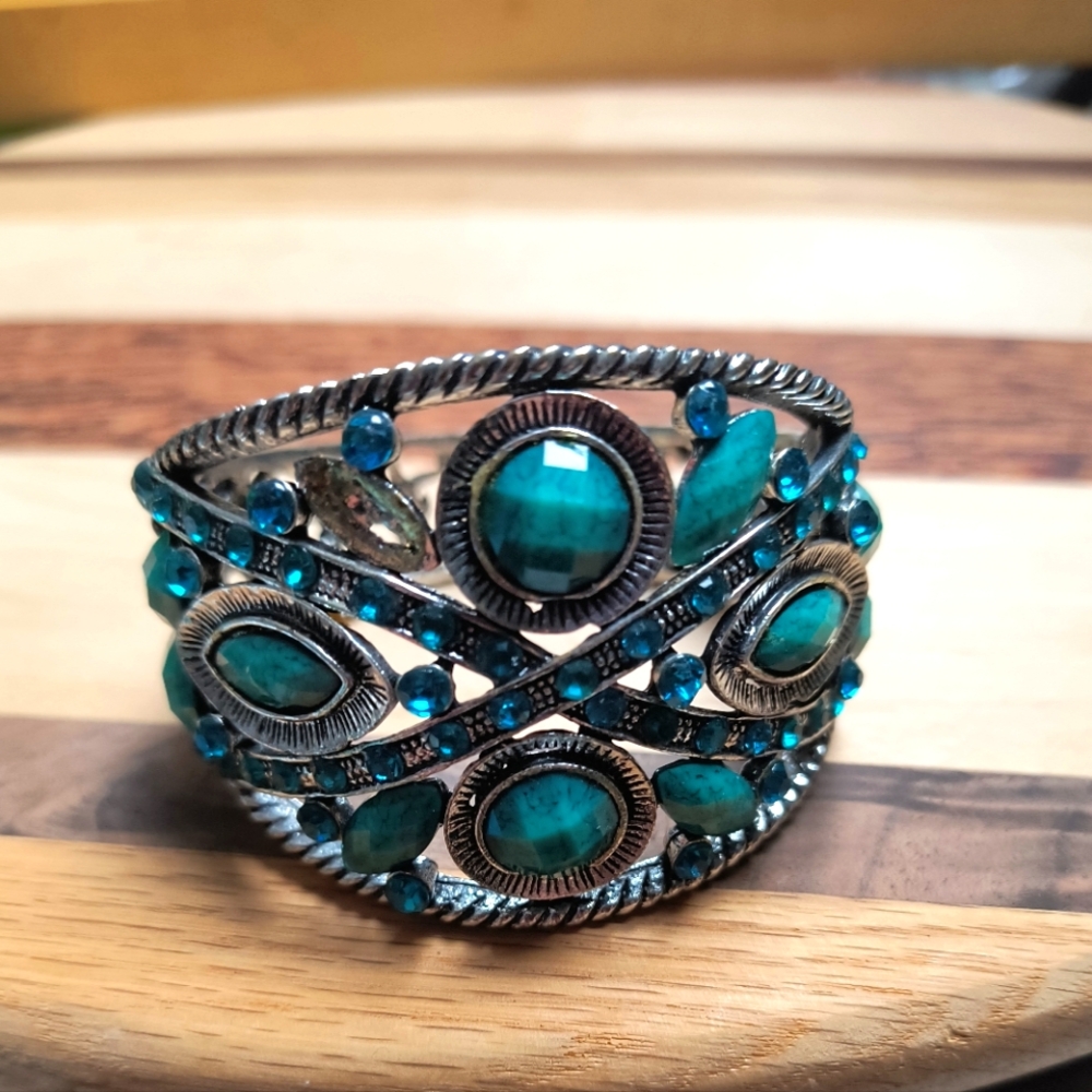 Inged Bracelet Fashion Rhinestone Beads Teal Blue